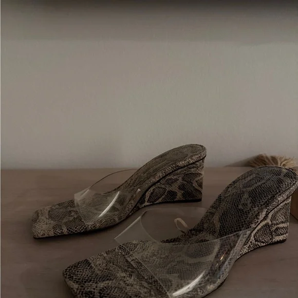 Zara Snakeskin Wedge Sandals with Clear Strap - Picture 2 of 5